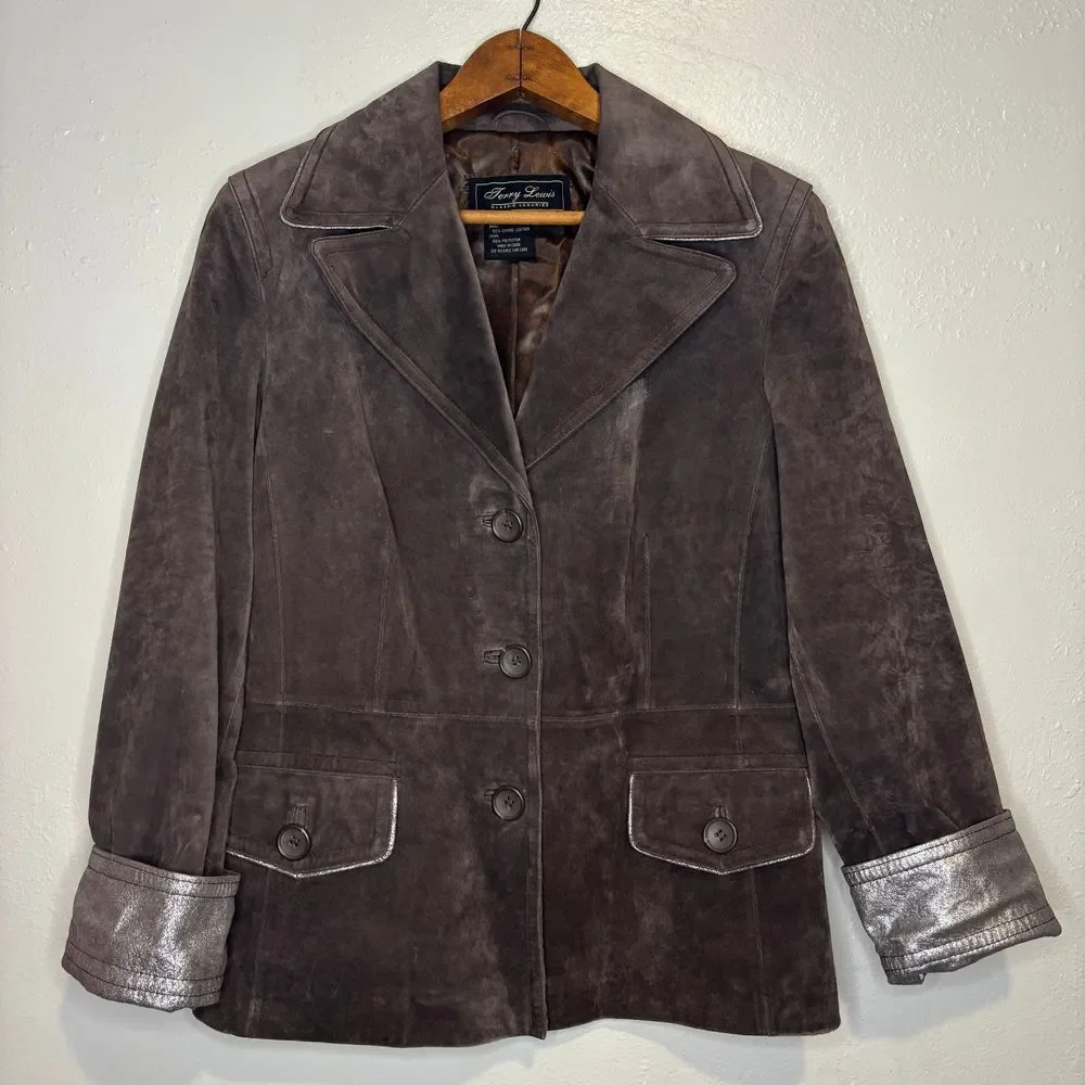 Terry Lewis Classic Luxuries Women's Genuine Leather Brown Coat Medium Metallic - Picture 4 of 14